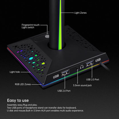 RGB Gaming Headset Stand with Dual USB