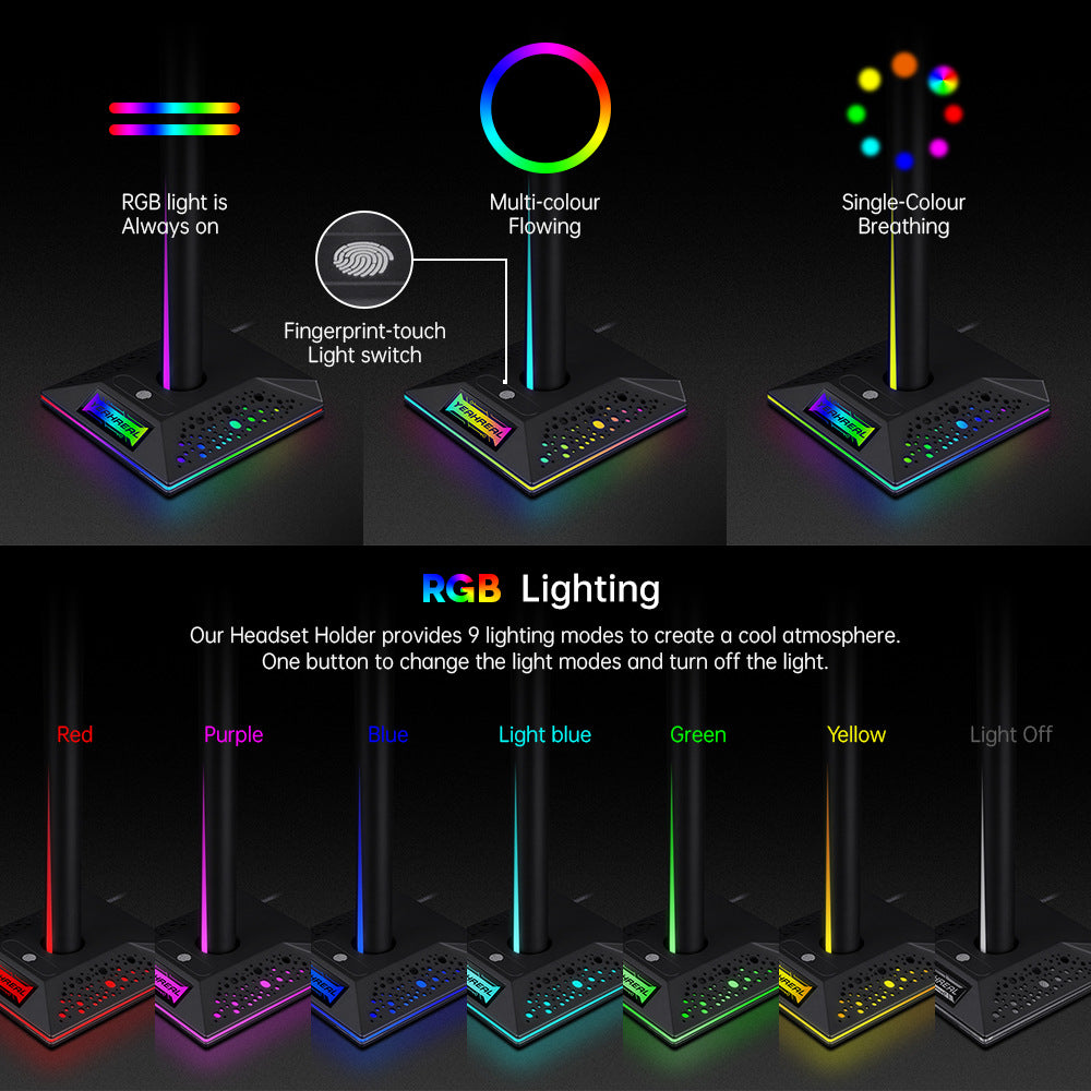 RGB Gaming Headset Stand with Dual USB